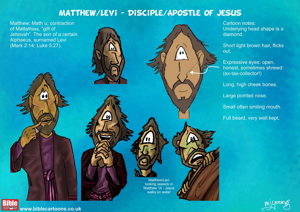 Apostle Matthew/Levi character design sheet | Bible Cartoons