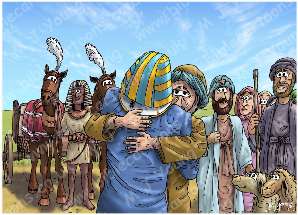 Genesis 46 - Jacob goes to Egypt - Scene 05 - Jacob meets Joseph | Bible  Cartoons
