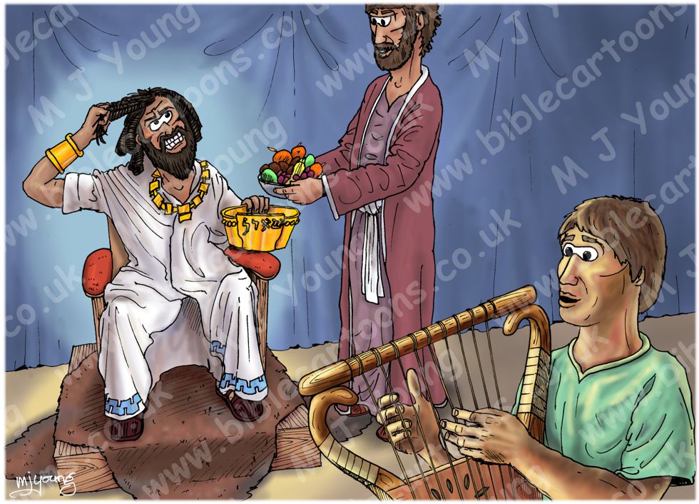 1 Samuel 16 - David serves in Saul’s court - Scene 03 - David plays  980x706px col