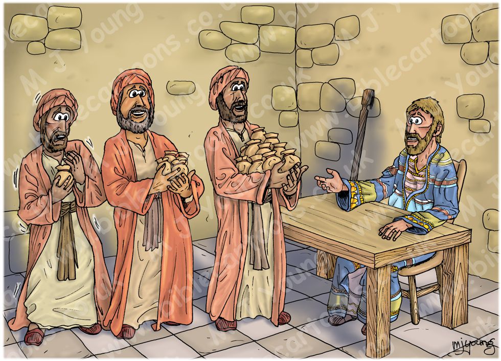 Bible Cartoons: Matthew 25 - Parable of the talents - Scene 04 - Well done