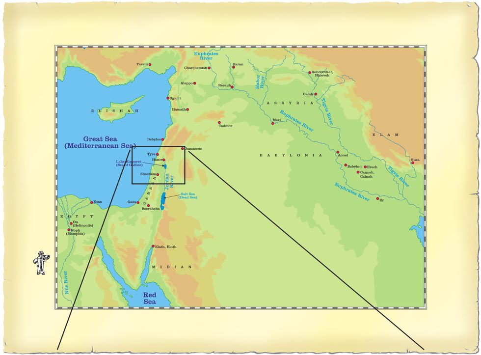 Link drawing from large scale Middle East map to small scale Northern Israel map