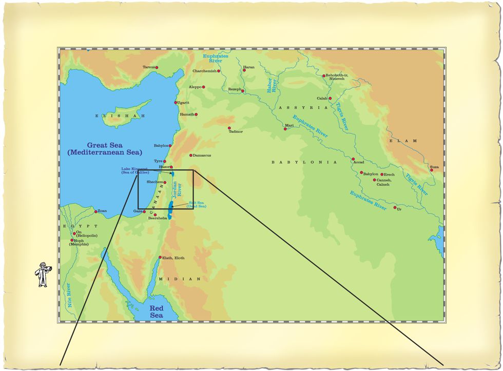 Link drawing from large scale Middle East map to small scale Central Israel map