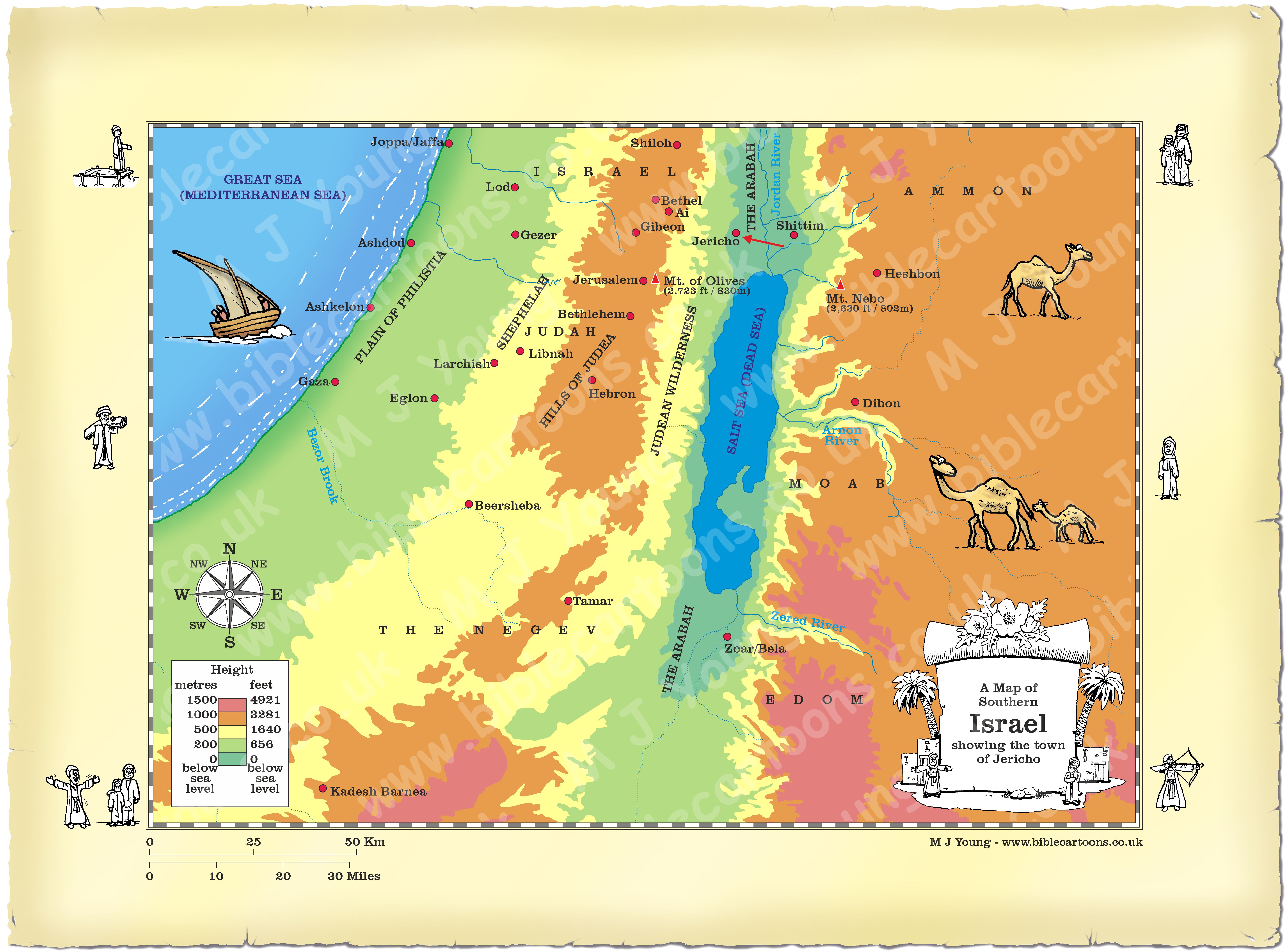 city of jericho map Bible Cartoons Map Of Southern Israel Showing Jericho city of jericho map