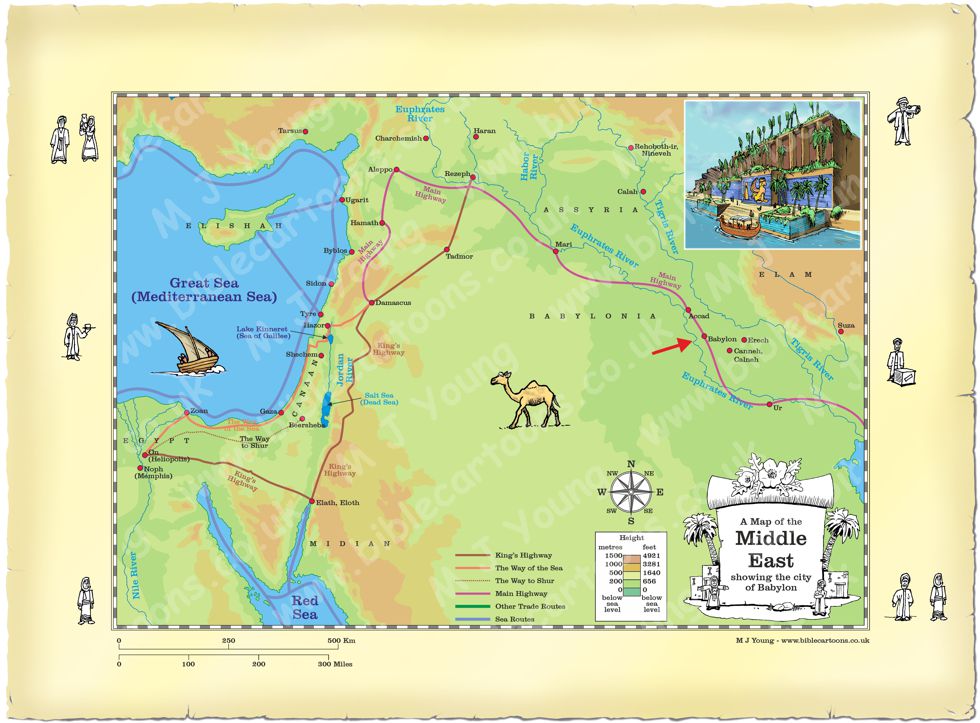 Bible Cartoons Map of Middle East showing Babylon