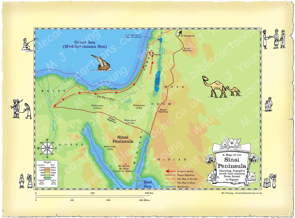 Map of Sinai showing Joseph's route into slavery from Israel to Egypt