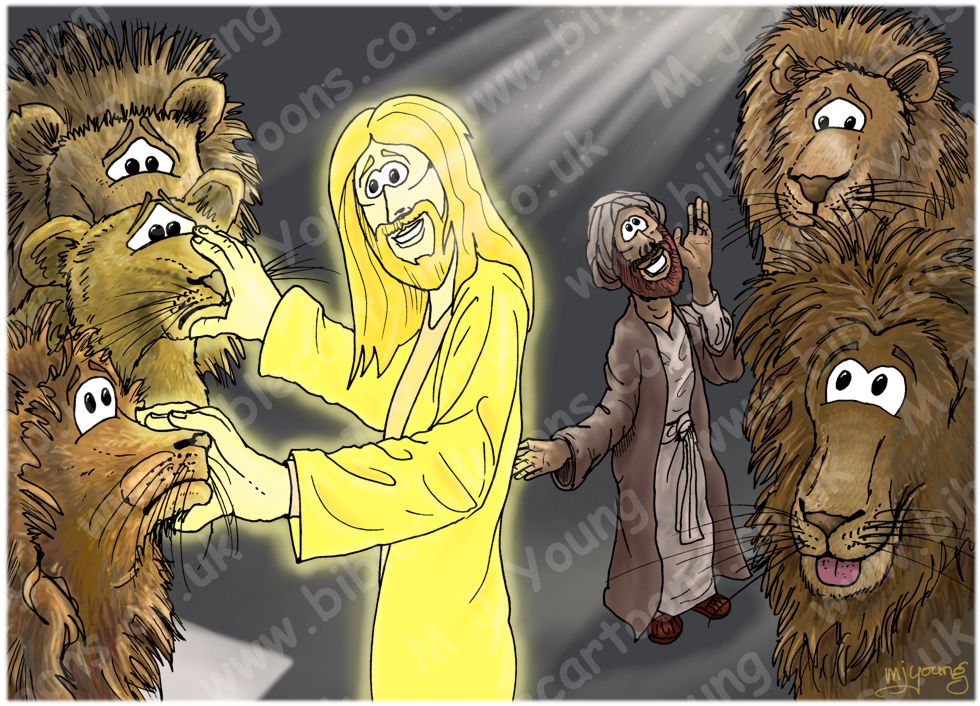 Daniel 06 - The lions' den - Scene 12 - Angel intervention | Bible Cartoons