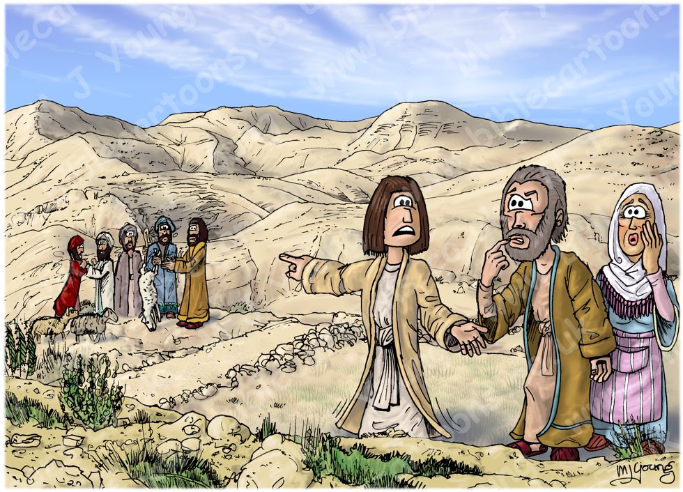 Genesis 37 - Joseph’s Dreams - Scene 01 - Joseph reports his brothers 980x706px col