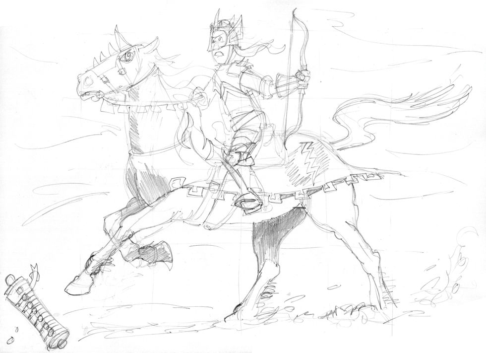 Revelation 06 - The Scroll seals - Scene 01 - First seal-White rider - GREYSCALE sketch