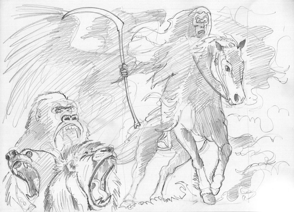 Revelation 06 - The Scroll seals - Scene 01 - Fourth seal-Pale rider - GREYSCALE sketch