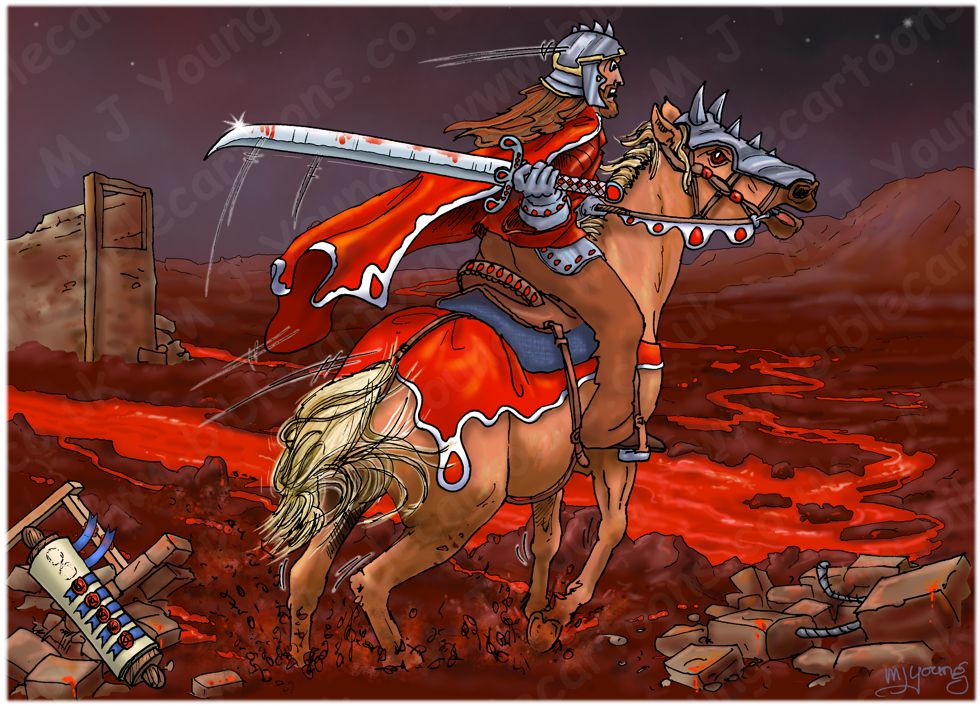 Revelation 06 - The Scroll seals - Scene 02 - Second seal Red rider (with blood) 980x706px col