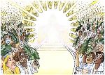 Revelation 07 - Great multitude in white - Scene 01 - Worshipping loudly 980x706px col