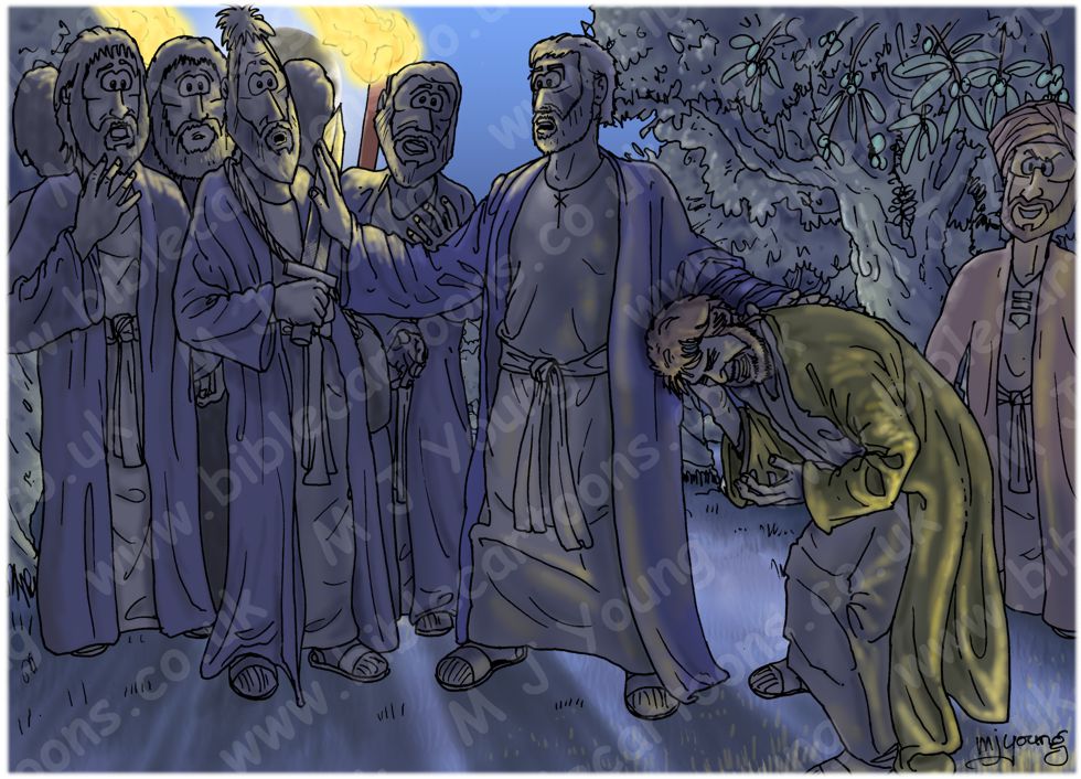 John 18 - Jesus betrayed and arrested - Scene 04 - Malchus struck 980x706px col