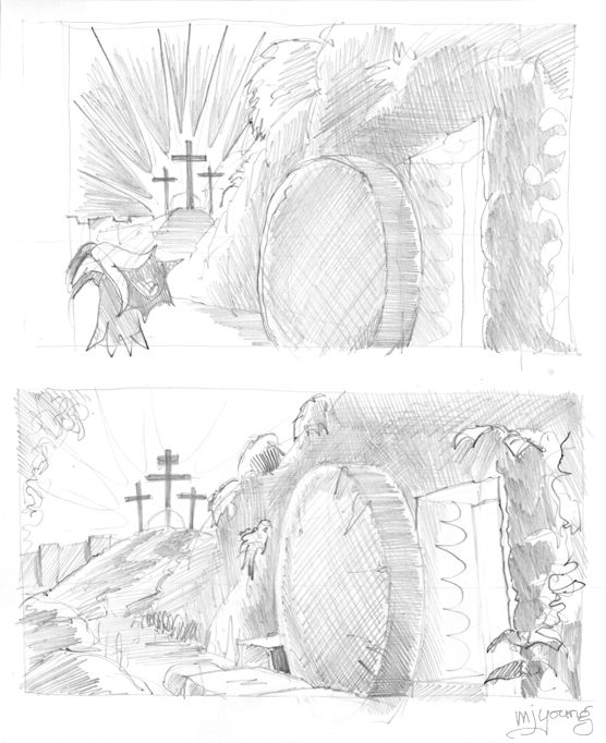 John 20 - The Resurrection - Scene 01 - Stone removed pencil greyscale