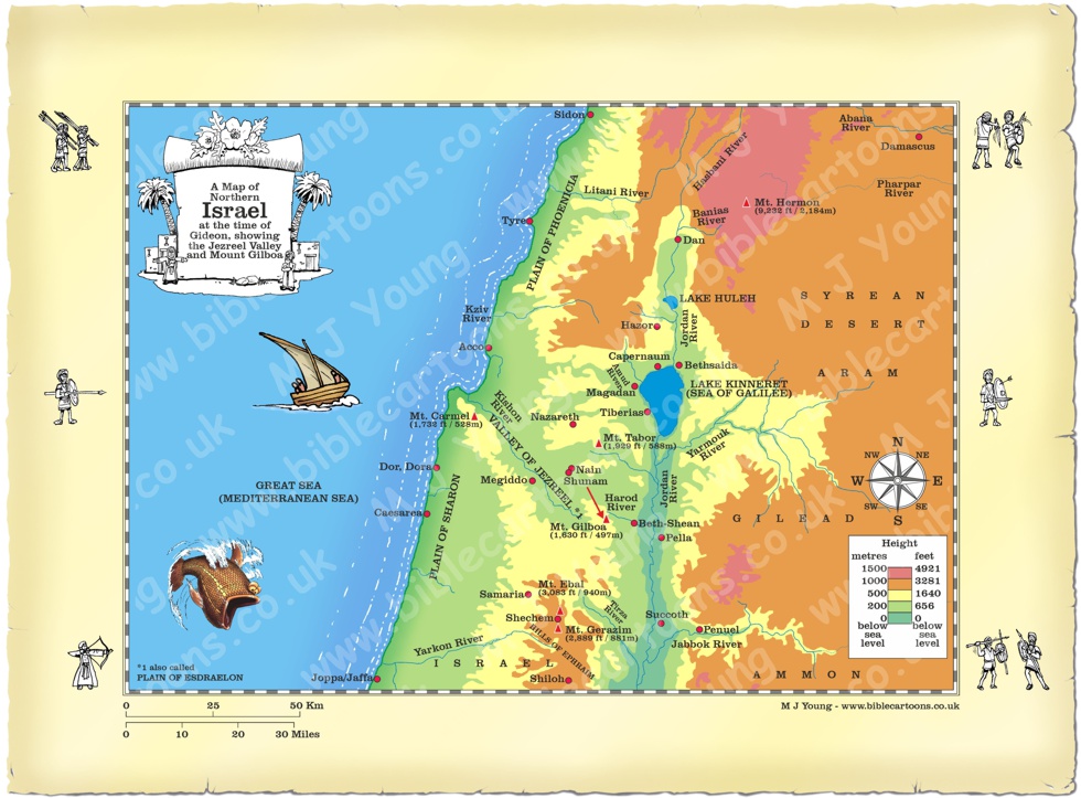 Map showing the Jezreel valley and Mount Gilboa