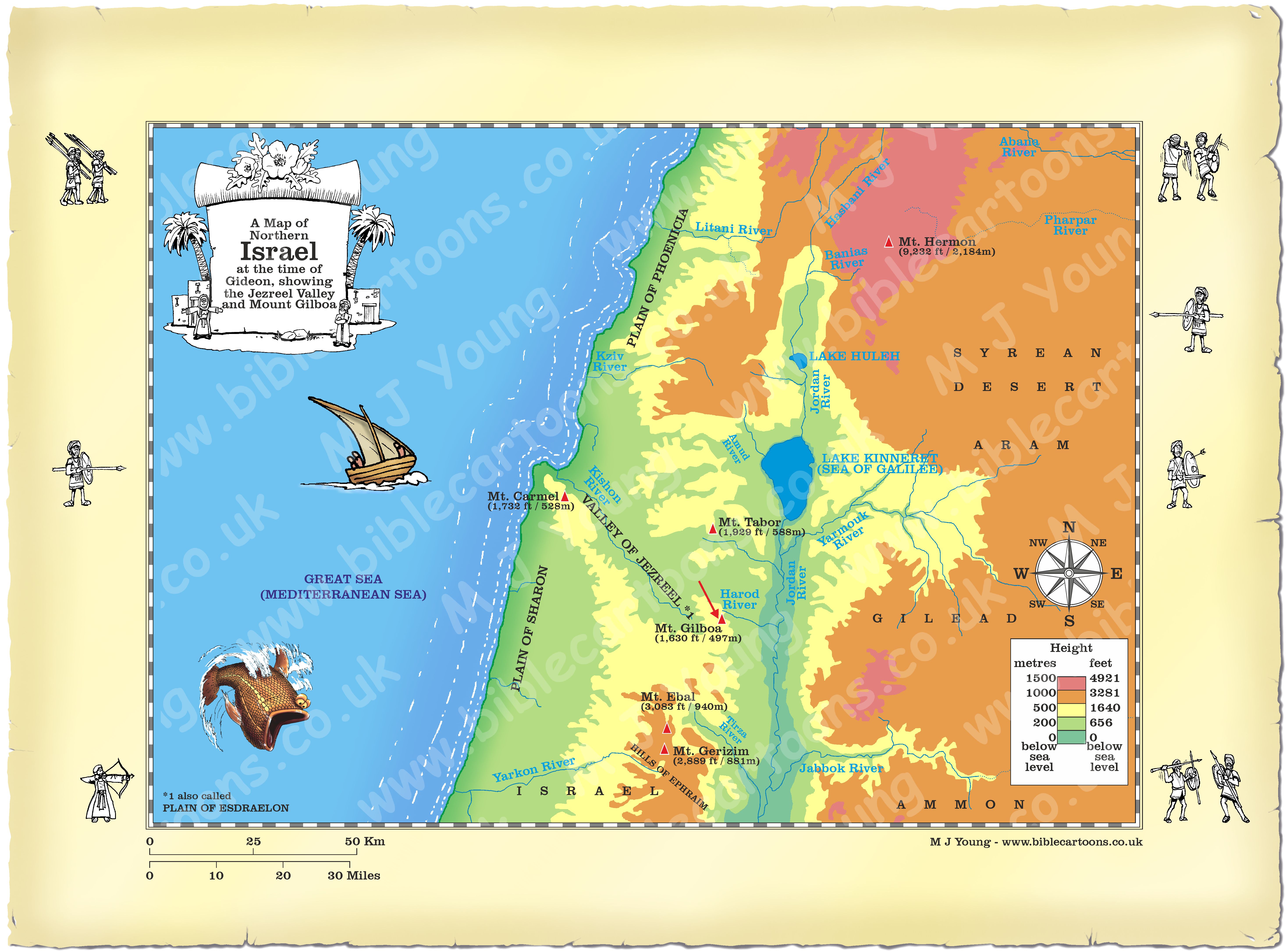 Map showing the Jezreel valley and Mount Gilboa