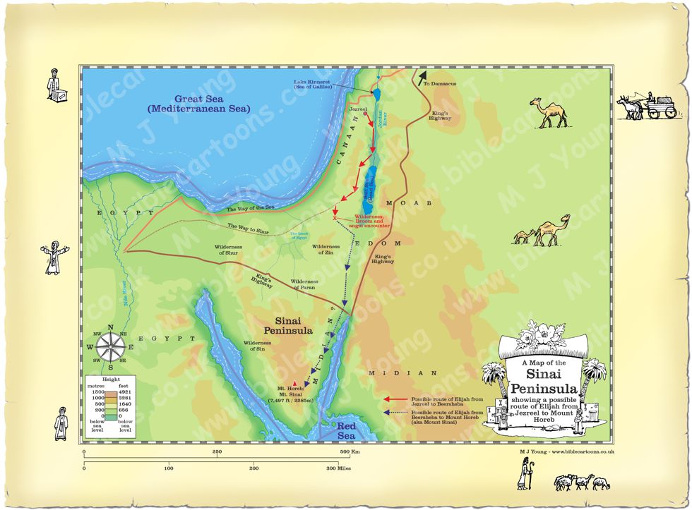 Bible Cartoons Map Of Sinai Showing A Possible Route Of Elijah From