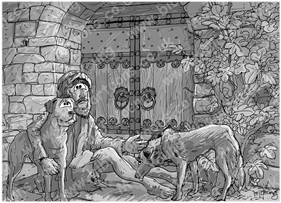 Luke 16 - Rich man and Lazarus - Scene 02 - Poverty - Greyscale 980x706px col.jpg