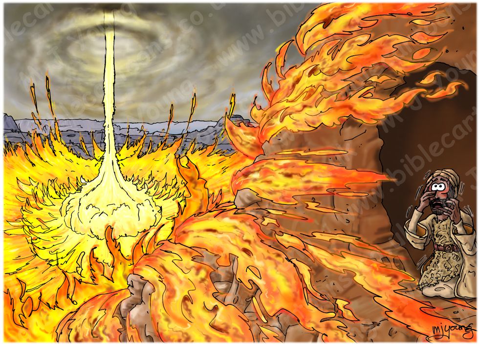 1 Kings 19 - The Lord appears to Elijah at Horeb - Scene 03 - Fire 980x706px col.jpg