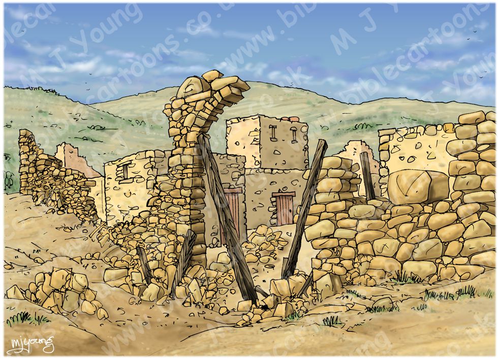 Nehemiah 03 - Rebuilding Jerusalem’s walls - Scene 01 - Eliashib rebuilds the Sheep gate - Background (without wooden scaffolding) 980x706px col.jpg