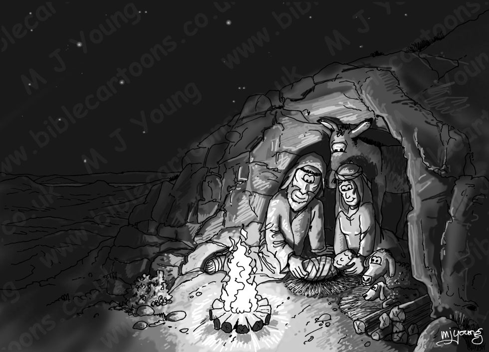 Luke 02 - Nativity SET01 - Scene 02 - Stable (Cave version) 980x706px greyscale.jpg