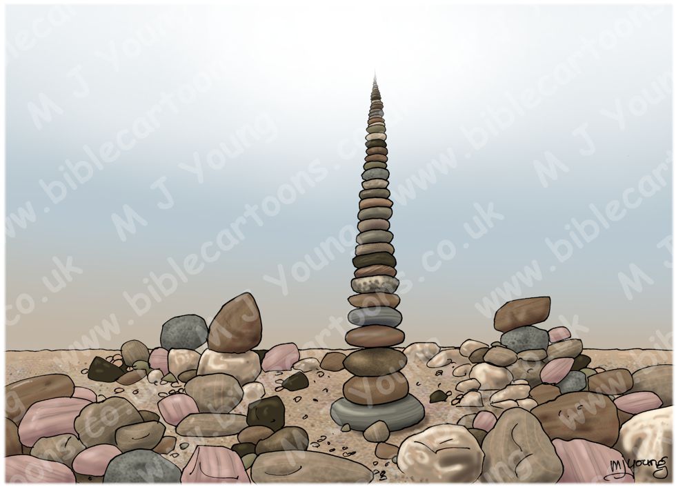 "Impossible" pebble stack - beach view metaphor 980x706px col