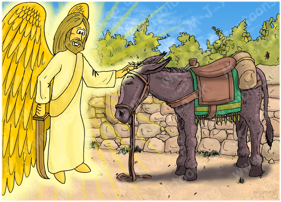 Numbers 22 - Balaam’s Donkey - Scene 06 - Angel conversation (Angel & Donkey) 980x706px col.jpg