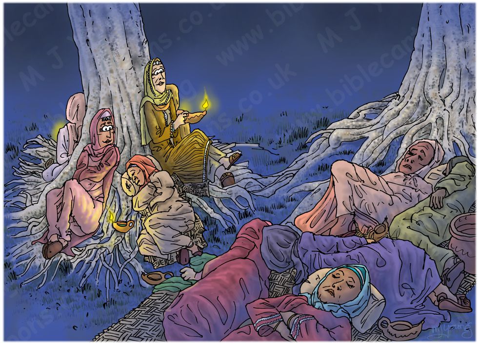 Matthew 25 - Parable of 10 virgins - Scene 01 - Sleeping 980x706px col.jpg