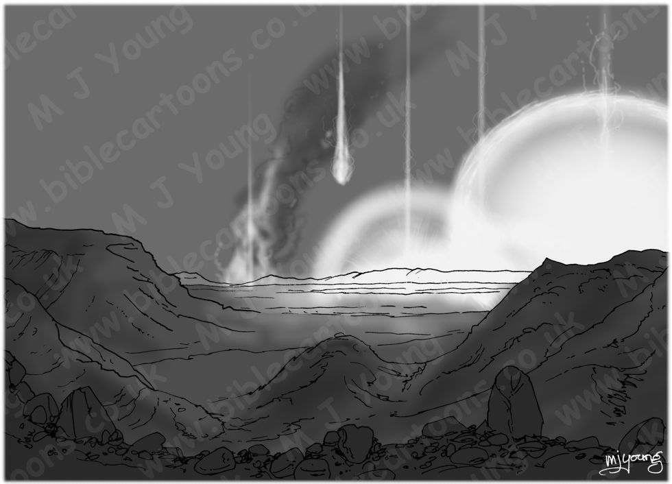 Genesis 19 - Sodom and Gomorrah - Scene 08 - Fire from Heaven - greyscale