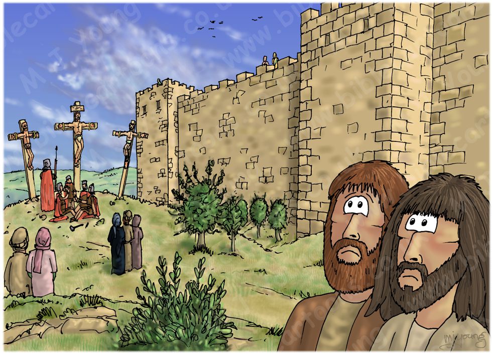 Luke 23 - Death of Jesus - Scene 06 - Watching from a distance | Bible  Cartoons