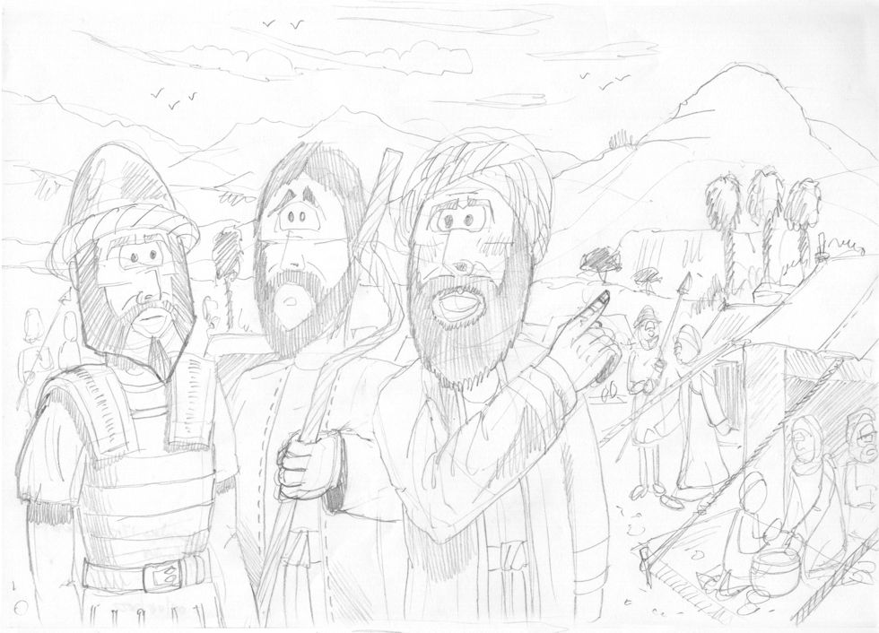 Exodus 17 - The Amalekites defeated - Scene 02 - Hilltop -Greyscale 980x706px.jpg