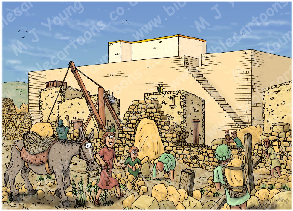 Nehemiah 03 - Rebuilding Jerusalem’s walls - Scene 03 - Zaccur repairs walls 980x706px col.jpg