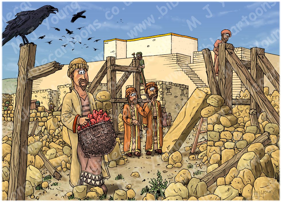 Nehemiah 03 - Rebuilding Jerusalem’s walls - Scene 04 - Sons of Hassenaah rebuild the Fish Gate 980x706px col.jpg