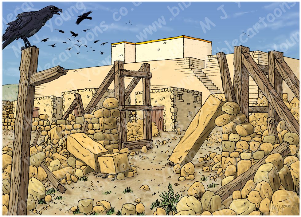 Nehemiah 03 - Rebuilding Jerusalem’s walls - Scene 04 - Sons of Hassenaah rebuild the Fish Gate - Background 980x706px col.jpg