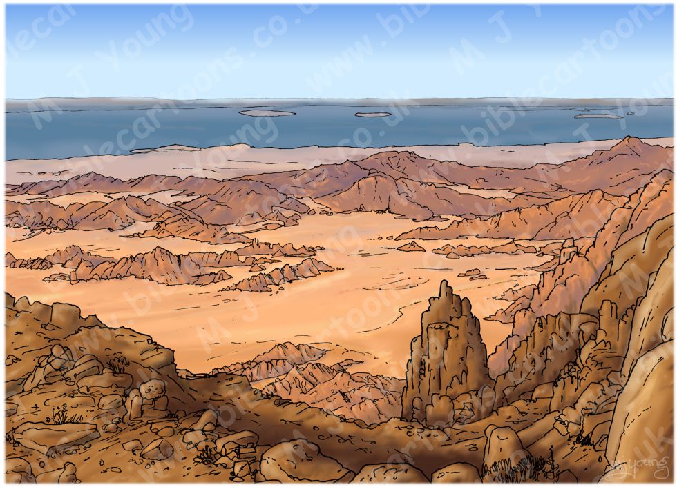 Exodus 02 - Moses flees to Midian - Scene 02 - Trek  through Sinai - Background 980x706px col.jpg