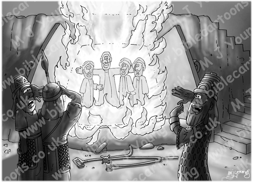 Daniel 03 - Fiery furnace - Scene 04 - The fourth man - GREYSCALE