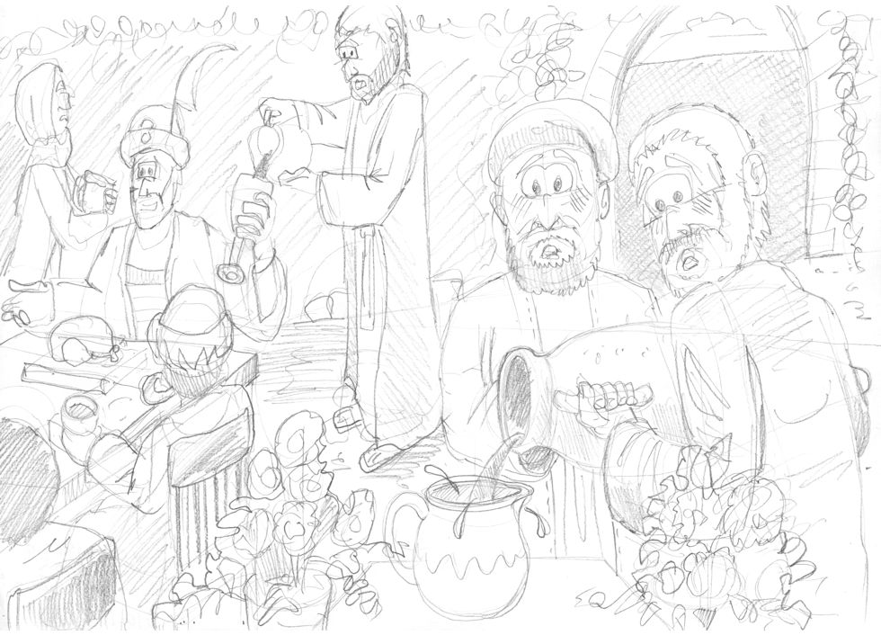 John 02 - Wedding at Cana - Scene 03 - Draw some wine out - Greyscale 980x706px.jpg