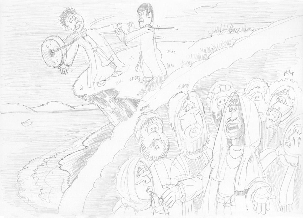 Luke 17 - Teachings about Forgiveness & Faith - Scene 01 - Millstone & sea - Pencil Greyscale 980x706px.jpg