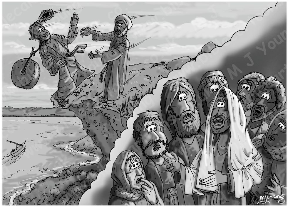 Luke 17 - Teachings about Forgiveness & Faith - Scene 01 - Millstone & sea - Greyscale 980x706px.jpg