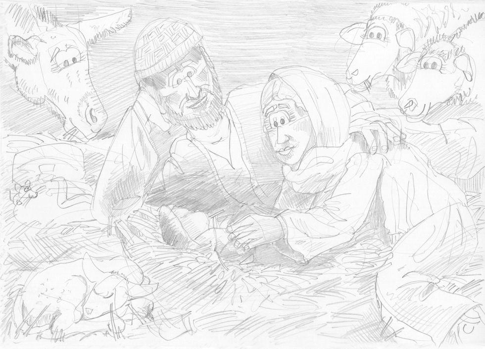 Matthew 02 - The Nativity SET 02 - Scene 04 - Jesus born in Bethlehem 980x706px greyscale.jpg