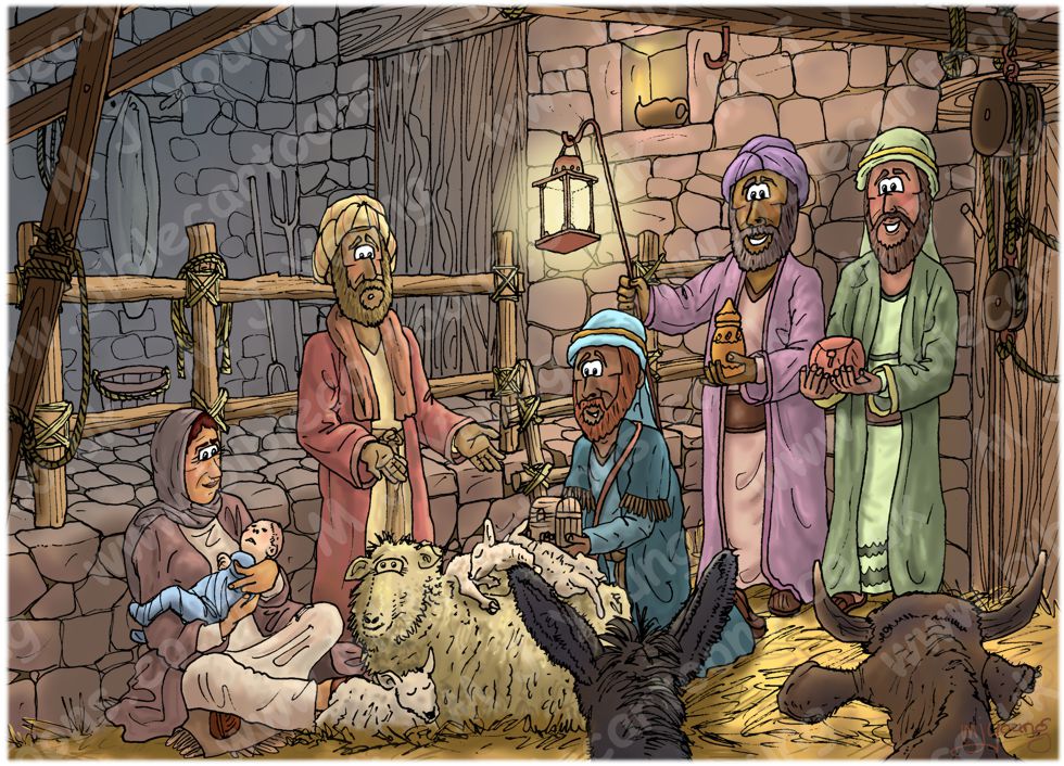 Matthew 02 - The Nativity SET 02 - Scene 09 - Wise men giving gifts (Baby version) 980x706px col.jpg