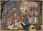 Matthew 02 - The Nativity SET 02 - Scene 09 - Wise men giving gifts (Baby version) 980x706px col.jpg