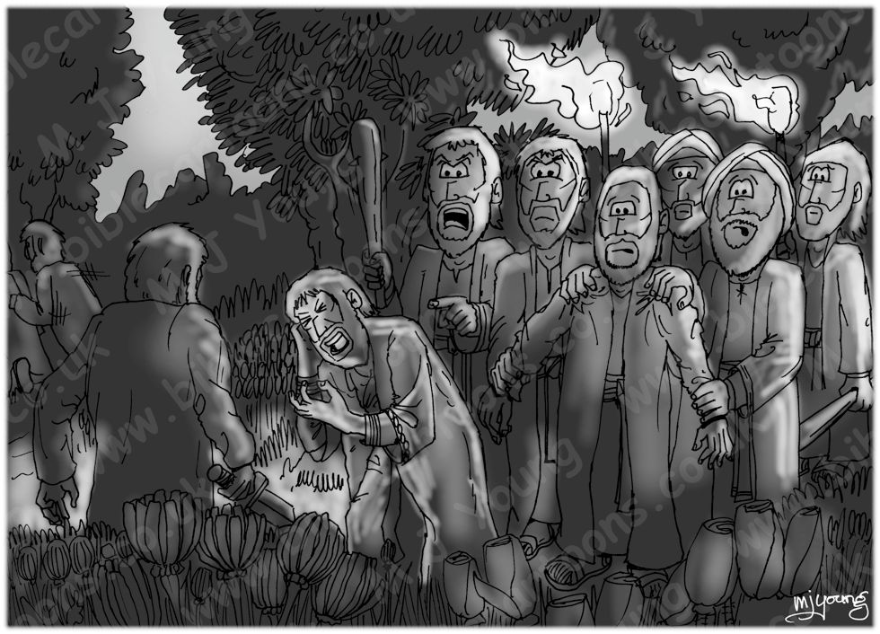 Mark 14 - Jesus Arrested - Scene 02 - Arrested 980x706px greyscale.jpg