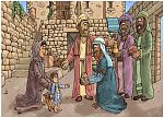 Matthew 02 - The Nativity SET 02 - Scene 09 - Wise men giving gifts (Toddler version) 980x706px col.jpg