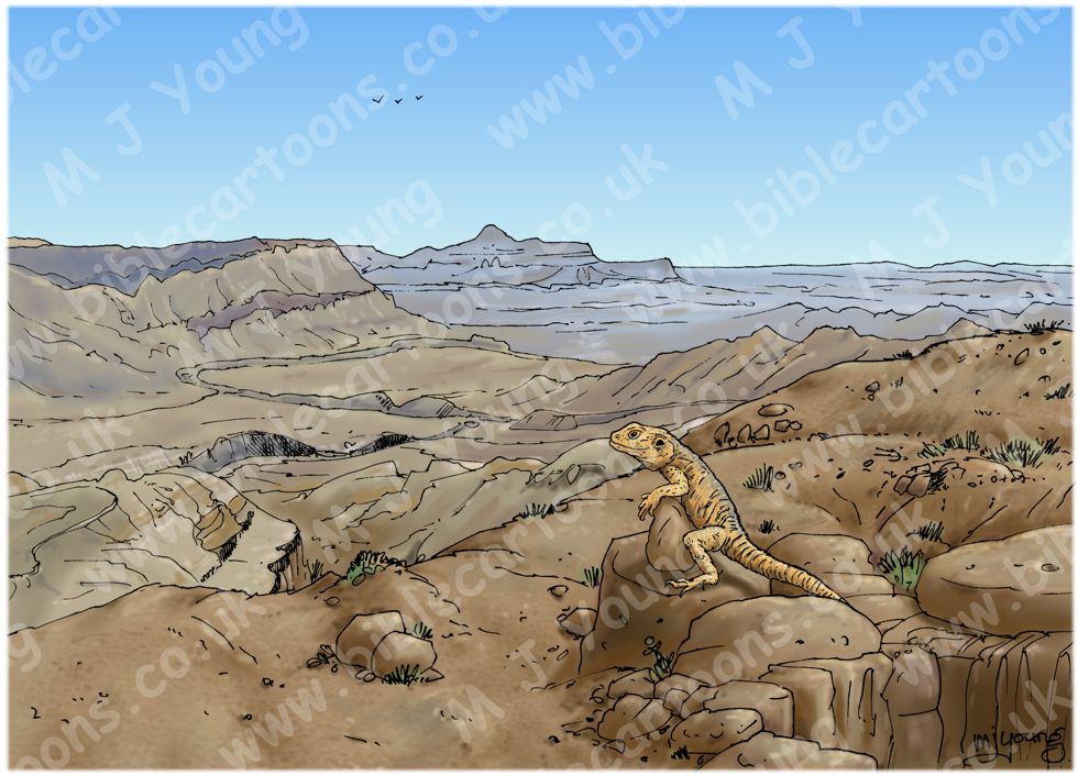 Genesis 21 - Hagar and Ishmael sent away - Scene 04 - Well revealed (with Lizard) - Background 980x706px col.jpg