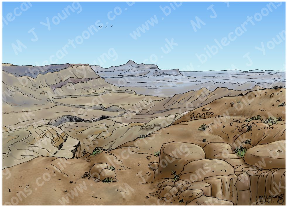 Genesis 21 - Hagar and Ishmael sent away - Scene 04 - Well revealed (without Lizard) - Background 980x706px col.jpg