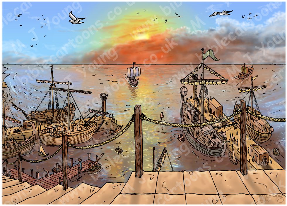 Acts 27 - Paul sails for Rome - Scene 03 - Centurion's kindness - Background 980x706px col.jpg