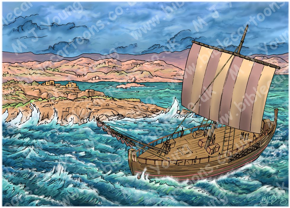 Acts 27 - Paul sails for Rome - Scene 04 - Winds against us 980x706px col.jpg