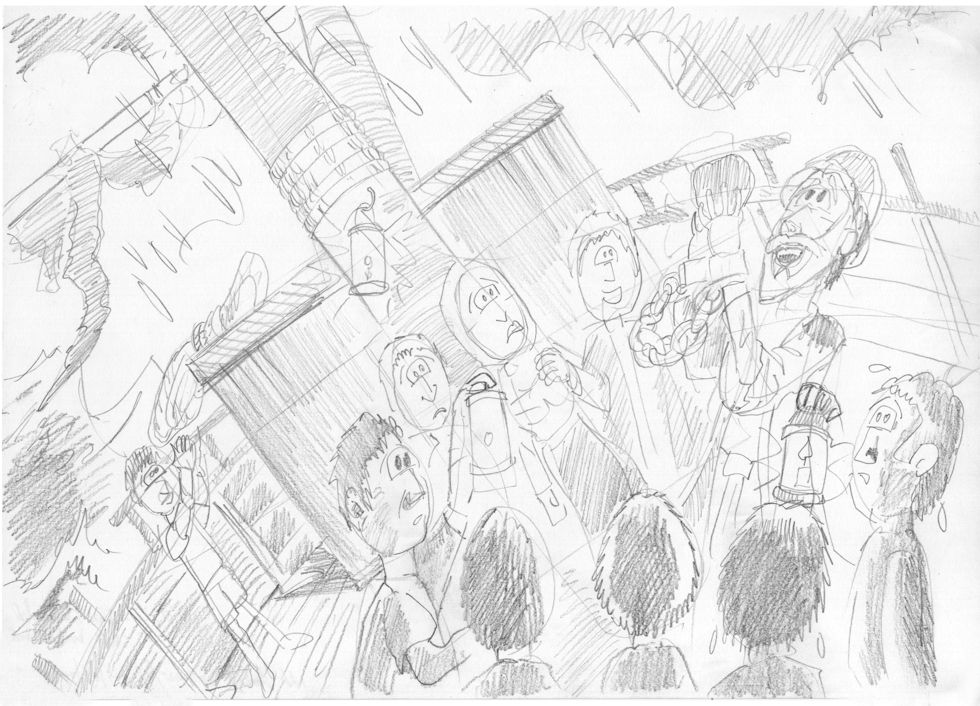 Acts 27 - Paul shipwrecked - Scene 03 - Paul breaks bread 3980x706px greyscale.jpg