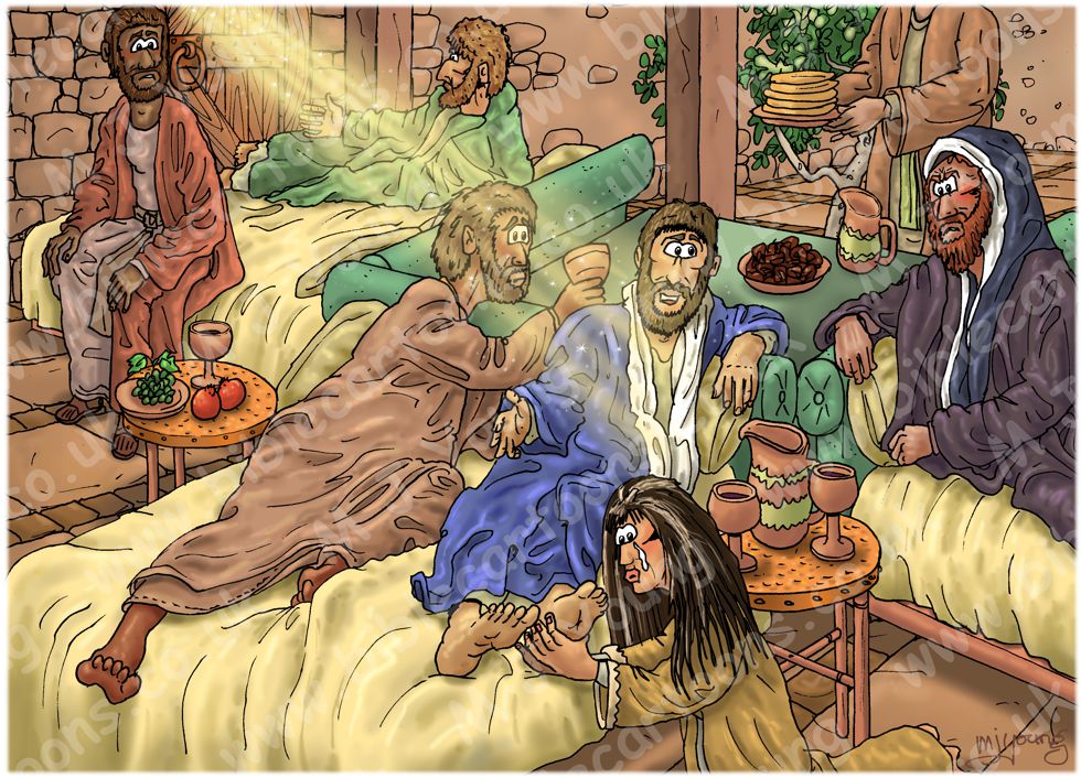 Luke 07 - Jesus anointed by sinful woman - Scene 01 - Woman's attention