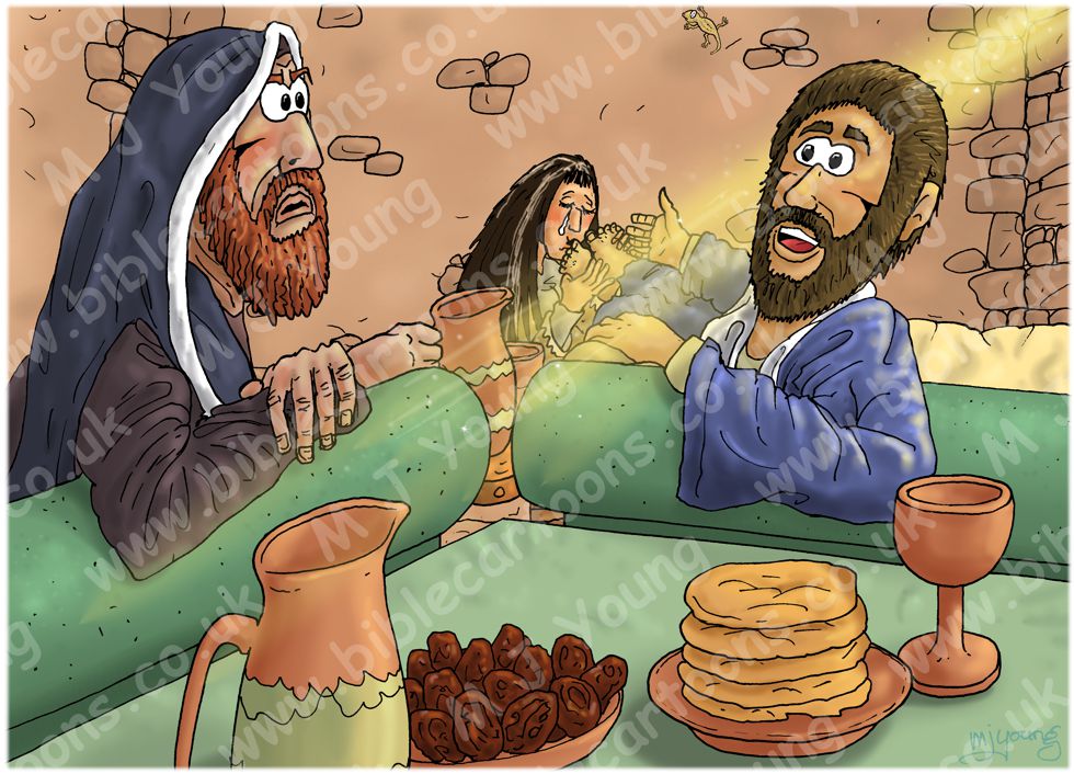 Luke 07 - Jesus anointed by sinful woman - Scene 02 - Simon's disdain